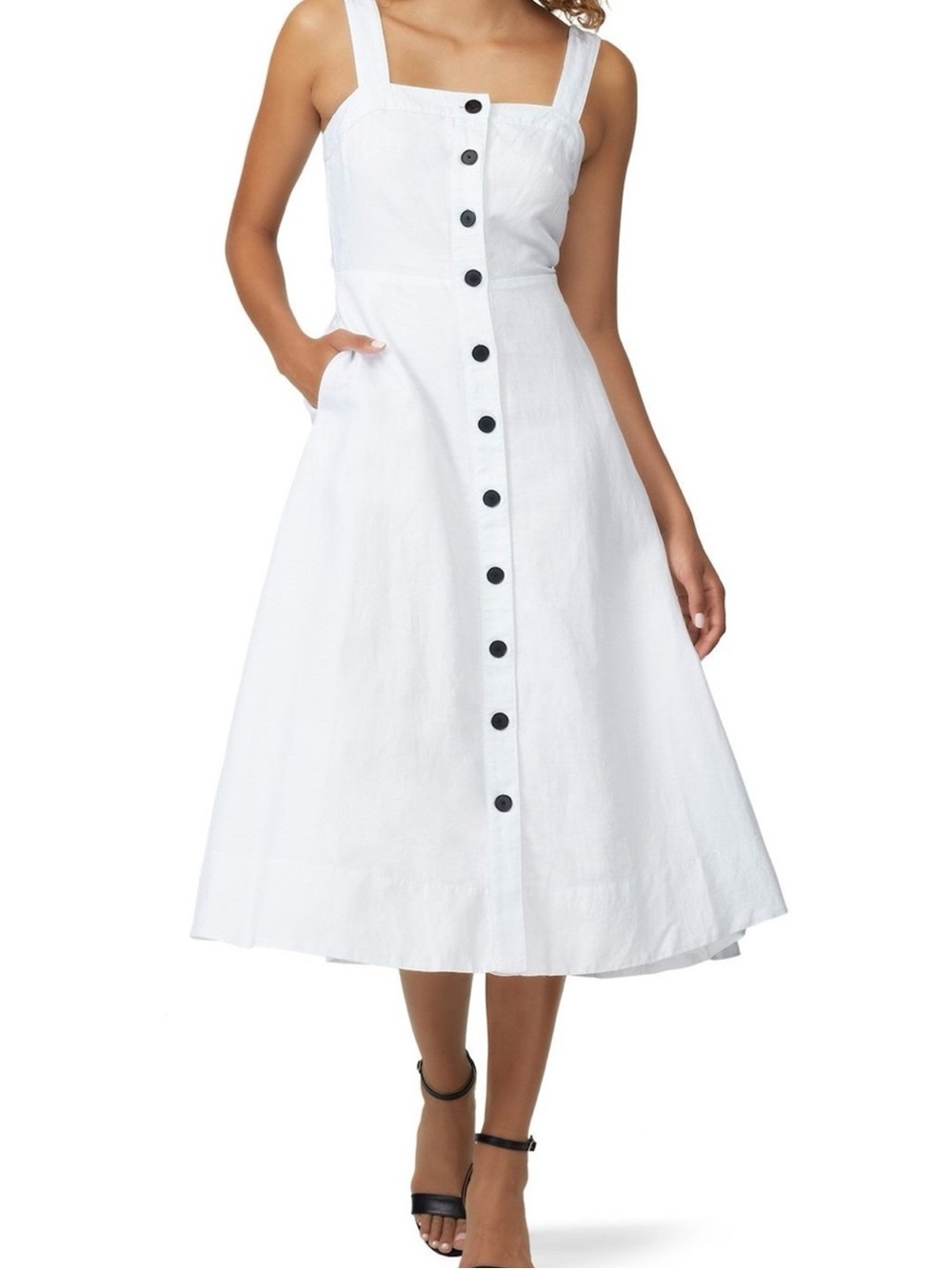 Kate Spade White Linen Square-Neck Midi Dress